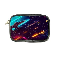 Night Sky Neon Spaceship Drawing Coin Purse by Ravend