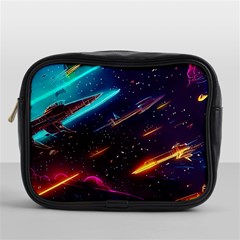 Night Sky Neon Spaceship Drawing Mini Toiletries Bag (one Side) by Ravend