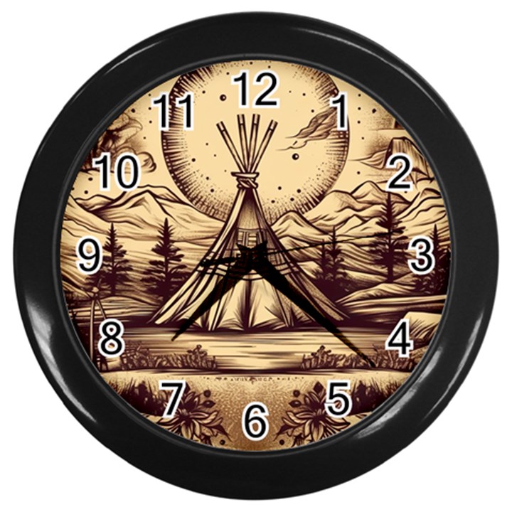 Nation Indian Native Indigenous Wall Clock (Black)