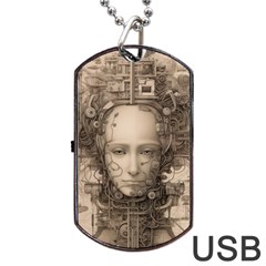 Cyborg Robot Future Drawing Poster Dog Tag Usb Flash (one Side) by Ravend