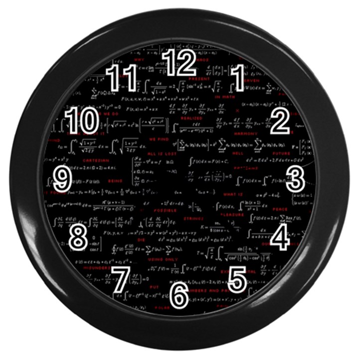 Black Background With Text Overlay Digital Art Mathematics Wall Clock (Black)