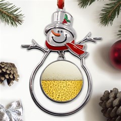 Texture Pattern Macro Glass Of Beer Foam White Yellow Art Metal Snowman Ornament by uniart180623