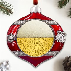 Texture Pattern Macro Glass Of Beer Foam White Yellow Art Metal Snowflake And Bell Red Ornament by uniart180623