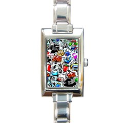 Graffiti Art Cartoon Comic Rectangle Italian Charm Watch by uniart180623