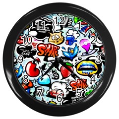 Graffiti Art Cartoon Comic Wall Clock (black) by uniart180623