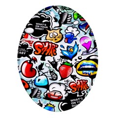 Graffiti Art Cartoon Comic Oval Glass Fridge Magnet (4 Pack) by uniart180623