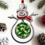 Green Military Background Camouflage Metal Snowman Ornament Front