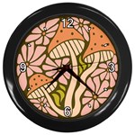 Mushrooms and flowers Wall Clock (Black) Front