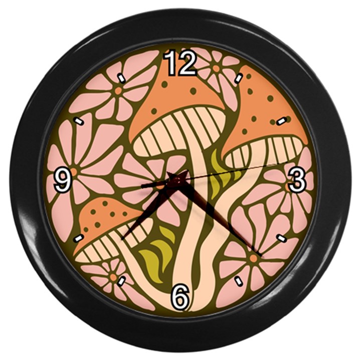 Mushrooms and flowers Wall Clock (Black)