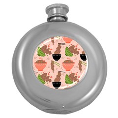 Doodle Yakisoba Seamless Pattern Background Cartoon Japanese Street Food Round Hip Flask (5 Oz) by Grandong