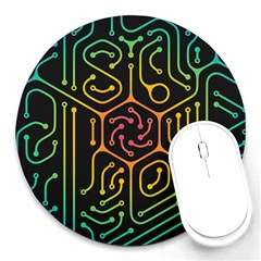 Circuit Hexagonal Geometric Pattern Background Pattern Round Mousepad by Ndabl3x