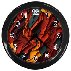 Abstract Colorful Waves Painting Art Wall Clock (black) by Simbadda