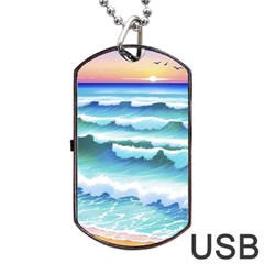 Ocean Sea Waves Beach Dog Tag Usb Flash (two Sides) by Simbadda