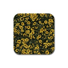 Sunflowers Yellow Flowers Flowers Digital Drawing Rubber Square Coaster (4 Pack) by Simbadda