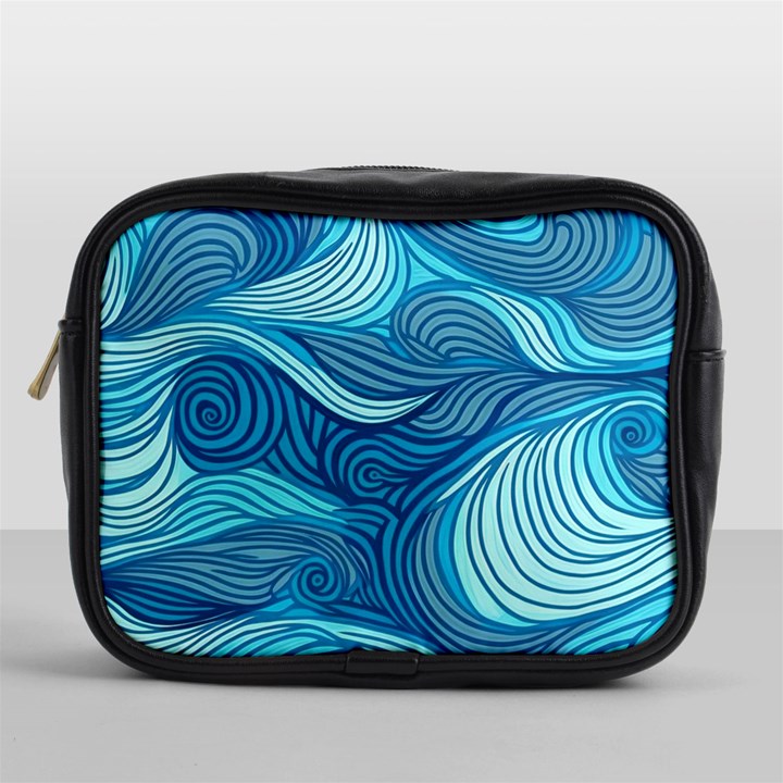 Ocean Waves Sea Abstract Pattern Water Blue Mini Toiletries Bag (One Side)