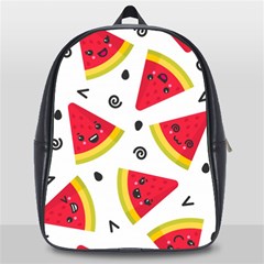 Cute Smiling Watermelon Seamless Pattern White Background School Bag (large) by Simbadda