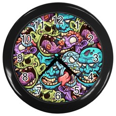 Zombie Heads Pattern Wall Clock (black) by Simbadda