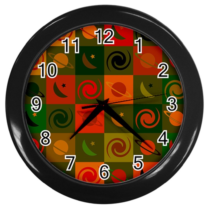 Space Pattern Multicolour Wall Clock (Black)