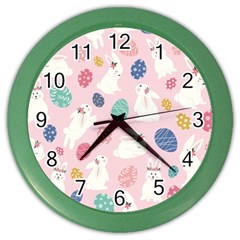 Cute Bunnies Easter Eggs Seamless Pattern Color Wall Clock by Simbadda