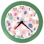 Cute Bunnies Easter Eggs Seamless Pattern Color Wall Clock Front