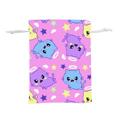 Seamless Pattern With Cute Kawaii Kittens Lightweight Drawstring Pouch (m) by Simbadda