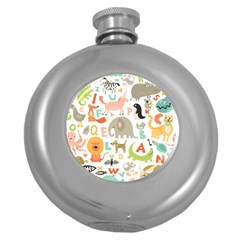 Children Alphabet Seamless Pattern Round Hip Flask (5 Oz) by Simbadda