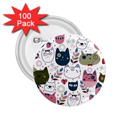 Pattern With Cute Cat Heads 2 25  Buttons (100 Pack)  by Simbadda