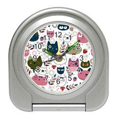 Pattern With Cute Cat Heads Travel Alarm Clock by Simbadda