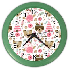 Pink Animals Pattern Color Wall Clock by Simbadda