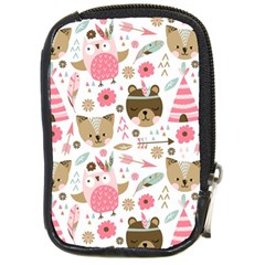 Pink Animals Pattern Compact Camera Leather Case by Simbadda