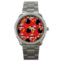 Pop Art Comic Pattern Bomb Boom Explosion Background Sport Metal Watch by Simbadda