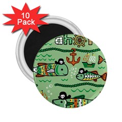 Seamless Pattern Fishes Pirates Cartoon 2 25  Magnets (10 Pack)  by Simbadda