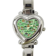 Seamless Pattern Fishes Pirates Cartoon Heart Italian Charm Watch by Simbadda