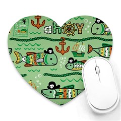 Seamless Pattern Fishes Pirates Cartoon Heart Mousepad by Simbadda