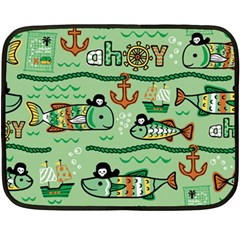 Seamless Pattern Fishes Pirates Cartoon Two Sides Fleece Blanket (mini) by Simbadda