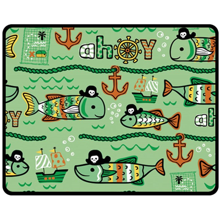 Seamless Pattern Fishes Pirates Cartoon Two Sides Fleece Blanket (Medium)