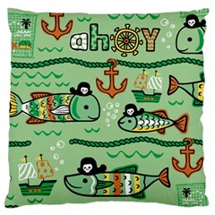 Seamless Pattern Fishes Pirates Cartoon Large Premium Plush Fleece Cushion Case (two Sides) by Simbadda