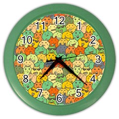 Seamless Pattern With Doodle Bunny Color Wall Clock by Simbadda