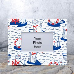 Nautical Cats Seamless Pattern White Tabletop Photo Frame 4 x6  by Simbadda