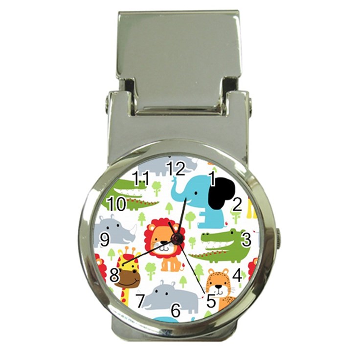 Seamless Pattern Vector With Animals Cartoon Money Clip Watches