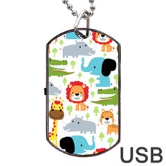 Seamless Pattern Vector With Animals Cartoon Dog Tag Usb Flash (one Side) by Simbadda