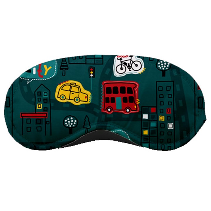 Seamless Pattern Hand Drawn With Vehicles Buildings Road Sleeping Mask