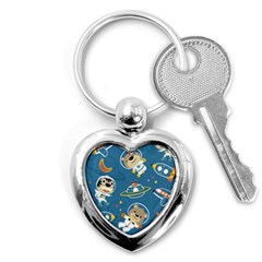 Seamless-pattern-funny-astronaut-outer-space-transportation Key Chain (heart) by Simbadda