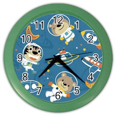 Seamless-pattern-funny-astronaut-outer-space-transportation Color Wall Clock by Simbadda