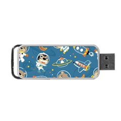 Seamless-pattern-funny-astronaut-outer-space-transportation Portable Usb Flash (one Side) by Simbadda