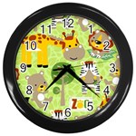 Funny Animals Cartoon Wall Clock (Black) Front