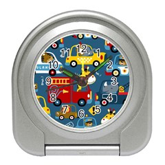 Seamless Pattern Vehicles Cartoon With Funny Drivers Travel Alarm Clock by Simbadda