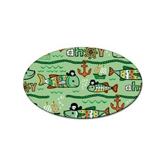 Seamless Pattern Fishes Pirates Cartoon Sticker Oval (100 Pack) by Simbadda