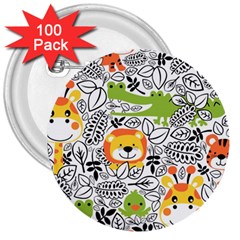 Seamless Pattern With Wildlife Cartoon 3  Buttons (100 Pack)  by Simbadda