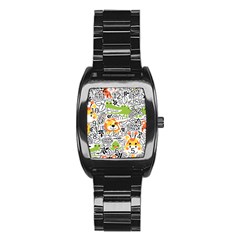 Seamless Pattern With Wildlife Cartoon Stainless Steel Barrel Watch by Simbadda